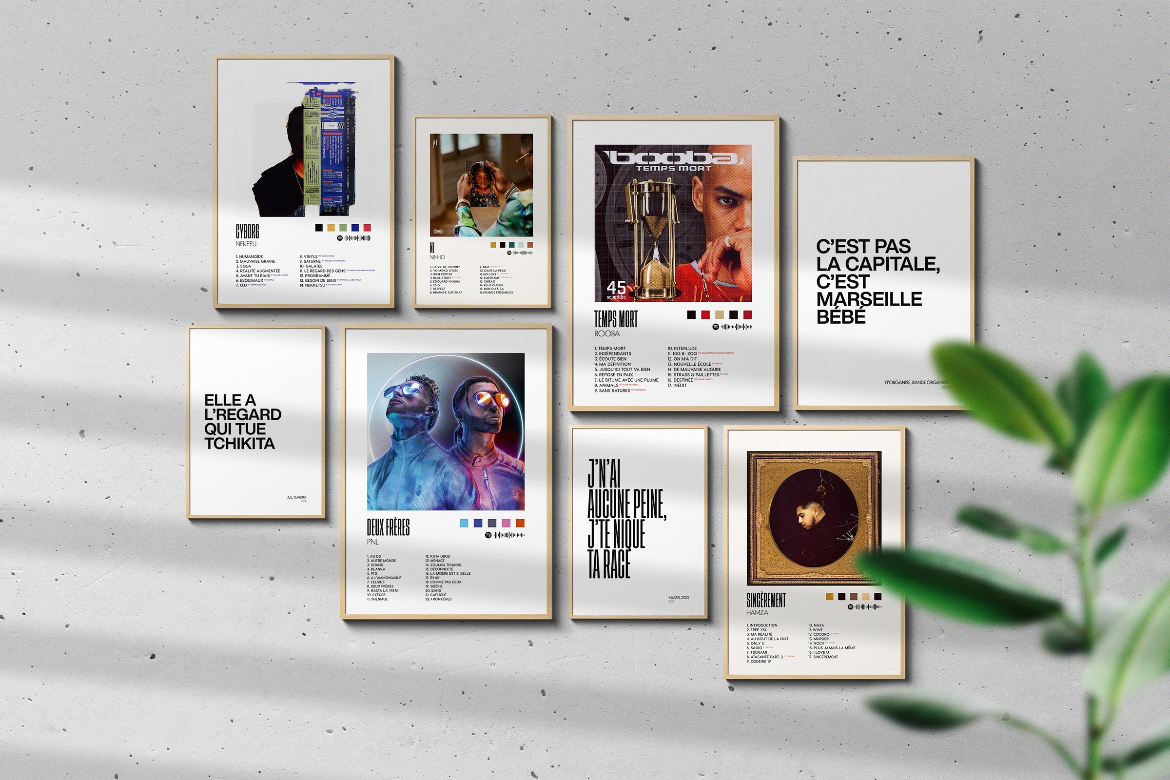 Mur de cadres - affiches de rap design